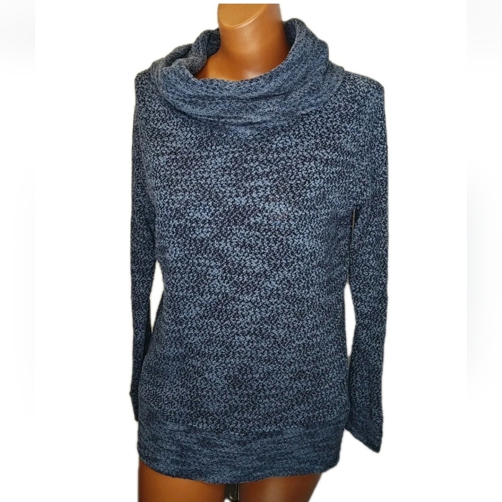 Ann Taylor Loft Cowl Neck Textured Knit Top Woman Large Blue Sweater Long Sleeve - Picture 1 of 8